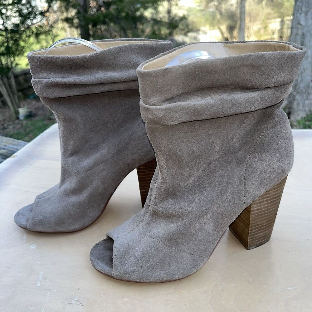 Nine West Kacey Tan Suede High Heel Bootie Slouch Peep Toe Size 9